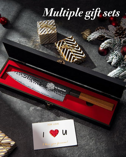 FAMCÜTE Personalized Gifts for Men Engraved Custom Japanese Knife, Hand Forged