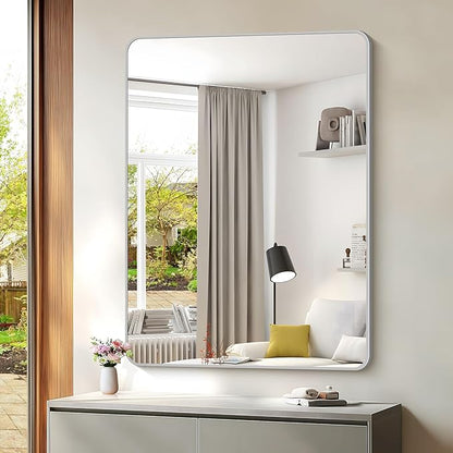 48x36 Inch Silver Bathroom Mirror, Large Rectangular Vanity Mirror, Metal