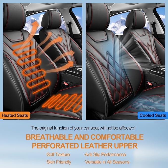 Car Seat Covers Compatible with Hyundai Santa Cruz 2022-2026 - Full Set 5 Seats Luxury Leather All-Weather Seat Cushions & Protectors, Waterproof & Breathable, Airbag Compatible (Redline)