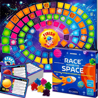 QUOKKA Space Board Game for Kids Ages 8-12 and Families – Fun Space Trivia Game with 50 Cards, Colorful Tokens & Game Board – Learn Planets, Moons Facts – Educational Family Games