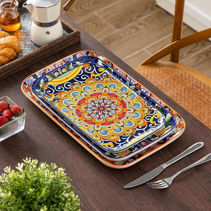 vancasso Serving Platters Set of 3, 16"/14"/12" Inch Rectangular Trays - Serving Platter Extra Large, Bohemian Ceramic Serving Dish for Entertaining Food, Microwave & Dishwasher Safe, Colorful