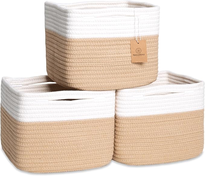 NaturalCozy Storage Cubes 9”x9”x7”Cotton Rope Woven Baskets
