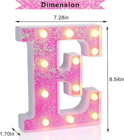 Foaky Pink Light up Letters，Pink Party Decorations,Girls Room Decor,Glitter Light Up Letters,Alphabet Letter Sign for Night Light Birthday Party Girls Gifts, Home Bar Decoration（E）