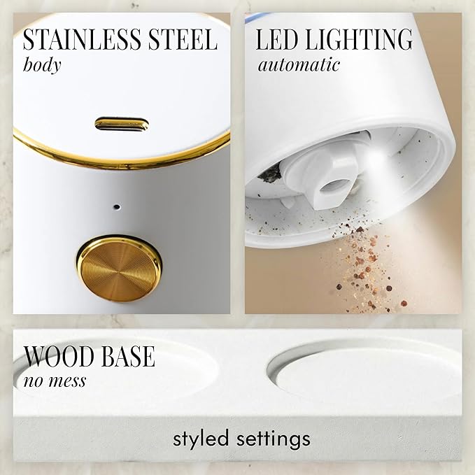 White Electric Salt and Pepper Grinder Set – Automatic Salt and Pepper Grinder