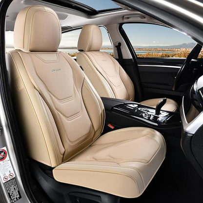 Coverado Car Seat Covers Front Seats, 2 Piece Car Seat Protector Waterproof Leather Seat Cushion Universal Fit for Truck Automotive Vehicles Beige