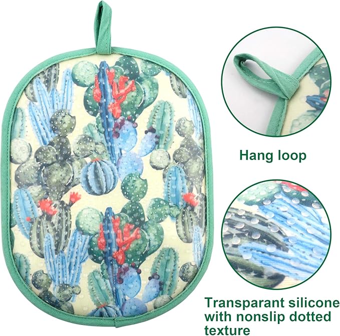 Pot Holders Set of 2 with Transparent Clear Silicone Shell and Nice Cactus