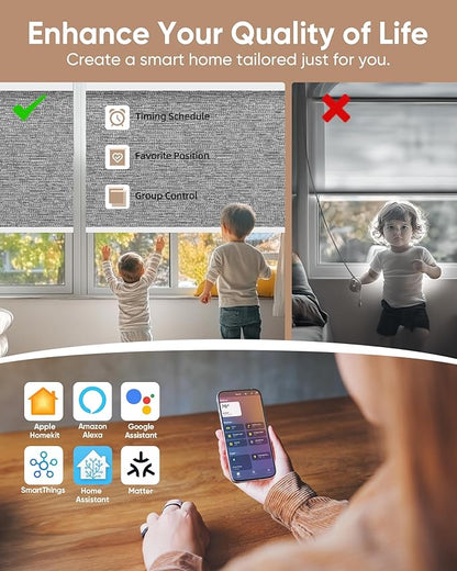 Kincmo Motorized Blinds with Remote, 100% Blackout Motorized Roller Shades Work