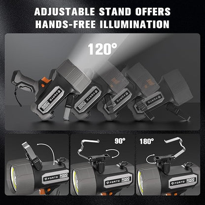 FORTO Rechargeable Spotlight 5000 Lumen Ultra Bright IPX7 Waterproof Spotlight, Boat Flashlight with EVA Carrying Case, 7 Light Modes Handheld Spotlight Flashlight for Marine Boat Hunting