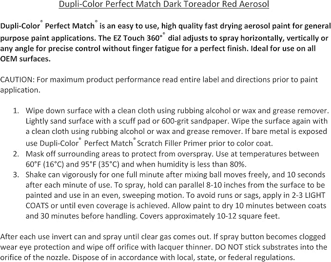 Dupli-Color EBFM03737 Perfect Match Automotive Spray Paint – Ford Dark Toreador Red, JL/JM – 8 oz. Aerosol Can
