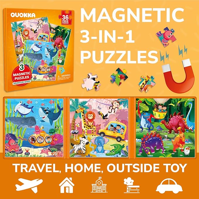 QUOKKA Magnetic Puzzles for Kids Ages 4-6 - 36 Pieces Sudoku Toddler Puzzles Ages 2-4 - Travel Games for Kids Ages 3-5 - Animal Jungle Sea Toddler Travel Toys - Car Airplane Road Trip Games