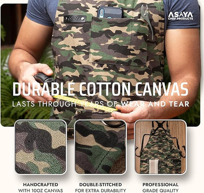 Asaya Chef and BBQ Apron with Bottle Opener and Hand Towel - 10oz Cotton Canvas