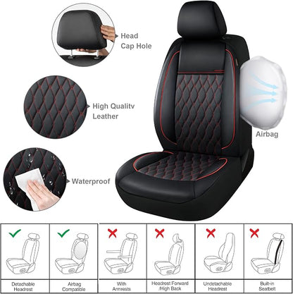 CAROMOP Faux Leather Car Seat Covers 2 Front Set,Luxury and Comfortable Seat Covers for Cars, Airbag Compatible Car Interior Covers, Universal Fit for Suvs,Vans,Trucks(Black/Red)