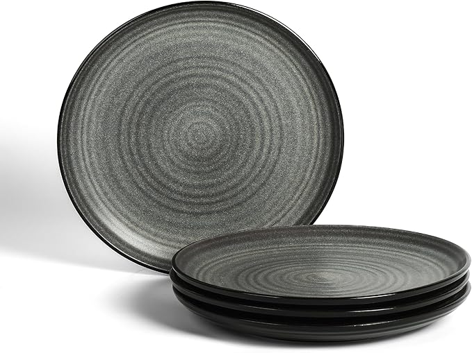 Stone Lain Dua 4-Piece Dinner Plate Set Stoneware, Black