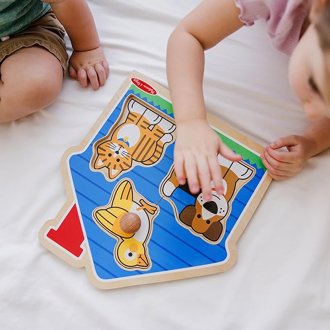 Melissa & Doug Pets Jumbo Peg Wooden Puzzle; Animal Puzzles, Peg Puzzles for Toddlers Ages 1+