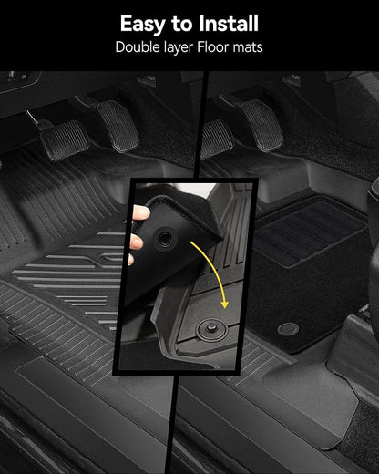 3W Floor Mats & Front Carpet for Ford Super Duty Crew Cab F-250 & F-350 & F-450 & F-550 (2017-2024 2025), All-Weather Storage TPE 1st & 2nd Row Liners, Bucket Seat Compatible, Not for Vinyl Floor