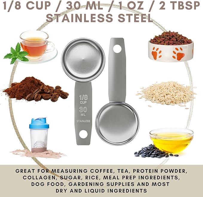 1/8 Cup Stainless Steel Measuring Cup | Sturdy Metal 30 ml | 30 cc | 1 oz |