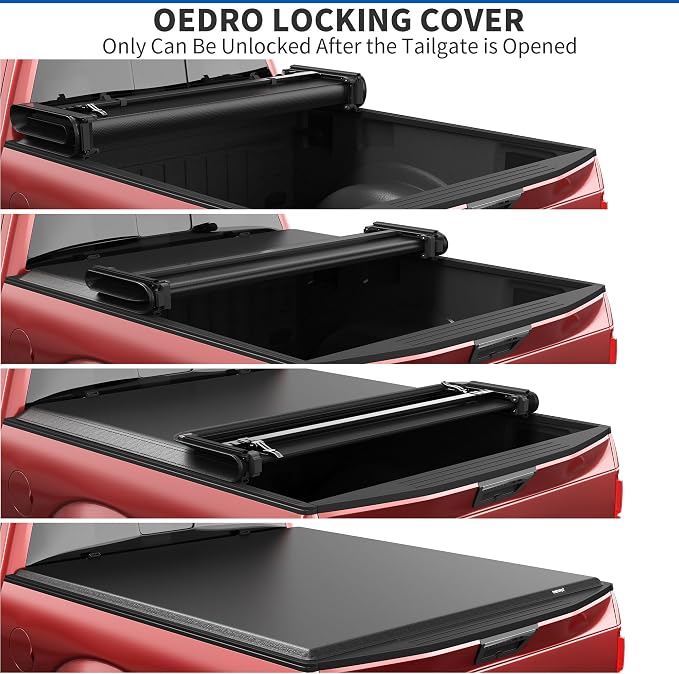 oEdRo Soft Quad Fold Truck Bed Tonneau Cover Compatible with 2014-2021 Toyota Tundra (Excl.Trail) 5.5 ft Bed, Fleetside with Deck Rail System