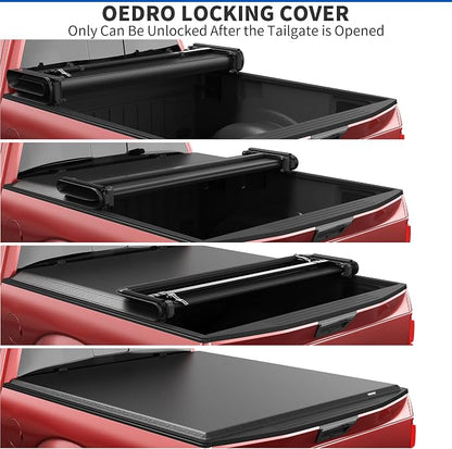 oEdRo Soft Quad Fold Truck Bed Tonneau Cover Compatible with 2014-2021 Toyota Tundra (Excl.Trail) 5.5 ft Bed, Fleetside with Deck Rail System