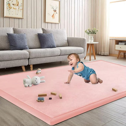 Baby Play Mat for Floor Tummy Time Mat Nursery Rug Muscle Mat Area Rug Playroom Rug Tatami Mat 9'2"x6'7" Memory Foam 1.3" Thick Crawling Mat for Babies,Toddlers, Infants, Kids,Floor Mat(Pink)