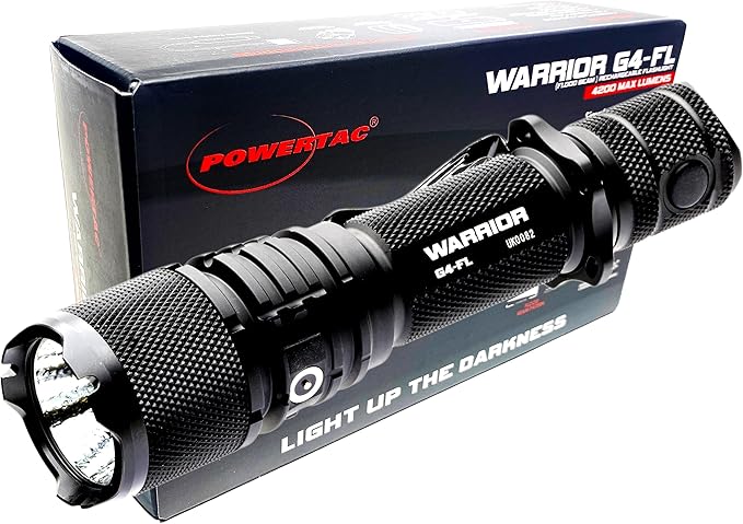 Powertac Warrior G4-FL 4200 Lumen (Wide Beam) Tactical Handheld Flashlight High Lumen, Waterproof, USB Rechargeable Flashlight and Dual-Charging Magnetic Police Duty LED Flashlight