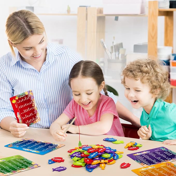 SpringFlower Wooden Magnetic Sight Word Fishing Game, Sight Word Educational Toy for Age of 3,4,5,6 Year Old Kids, Boys & Girls,Homeschool,Visual, Tactile and Auditory Learning