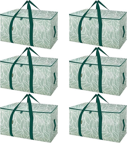 BALEINE 6-Pack Oversized Moving Bags with Reinforced Handles, Heavy-Duty Storage Tote for Clothes, Moving Supplies (Antique Folidage, 6-Pack)