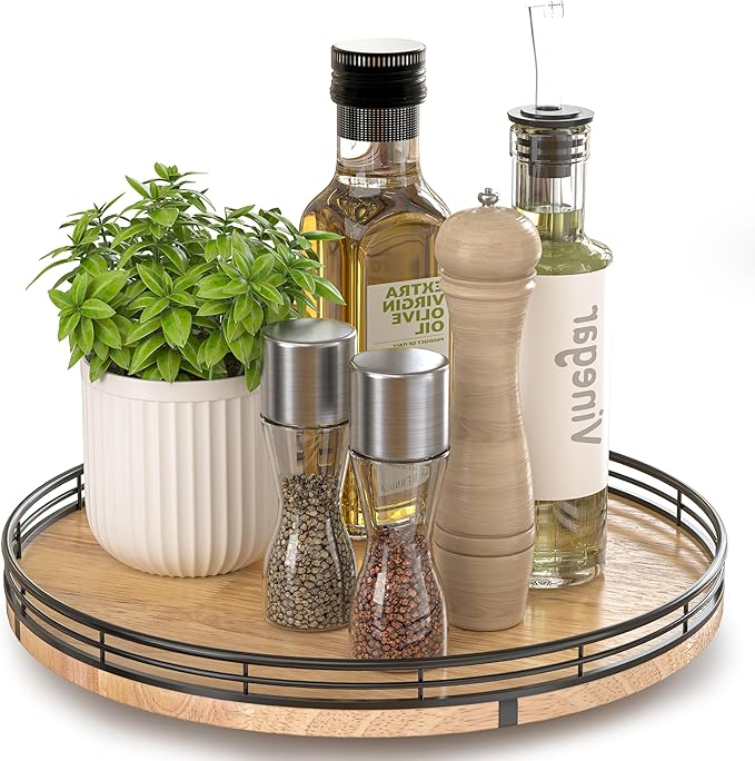 12" Lazy Susan Oak Wood Turntable Organizer