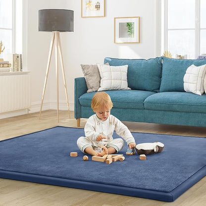 Baby Play Mat for Floor Tummy Time Nursery Muscle Mat Area Rug Playroom Rug Tatami 79"x118" Memory Foam 1.3" Thick Crawling For Babies,Toddlers, Infants, Kids,Floor(Blue)