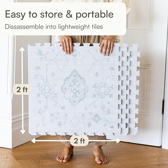 Baby Play Mat for Floor – 6x6ft Vintage Gray | Soft Non Toxic Premium EVA Foam Tiles for Tummy Time, Crawling & Playroom – Waterproof Interlocking Floor Mat for Babies & Toddlers Lillefolk (9 Tiles)