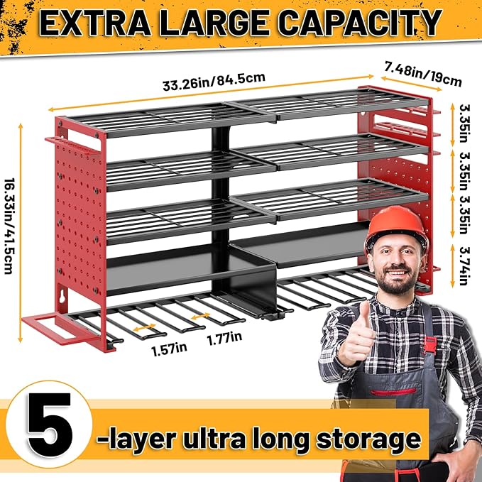 5 Layers Power Tool Organizer Wall Mount, Metal Cordless Tool Hanger Storage