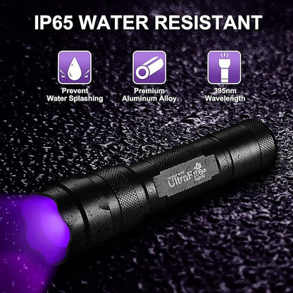 ULTRAFIRE Black Light UV Flashlight, Super Power UV 395-405 nm LED WF-502B Blacklight Flashlights for Leak Detector, Pet Urine Stain, Bed Bug Not Included Batteries