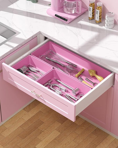 10 Pack Large Size Plastic Drawer Organizers Set, 3 Sizes Desk Drawer Organizer