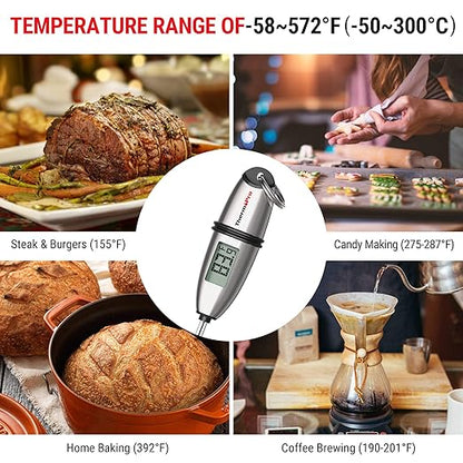 ThermoPro TP02S Digital Food Thermometer for Cooking Bread Baking Sourdough Liquids, Meat Thermometer Digital with Super Long Probe for Grill Kitchen BBQ Oil Milk Yogurt Candy Making Accessory
