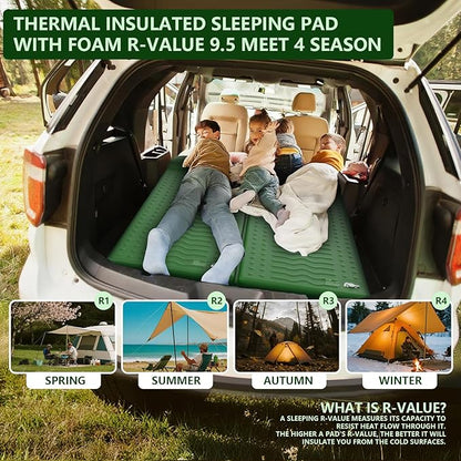 HiiPeak Memory Sleeping Pad, Compact Thick Foam Sleeping Mats with Pillow, 9.5 R-Value Insulated Camping Mattress Pad, Easy Inflate & Deflate, Inflatable Sleep Mat for Backpacking Hiking Car Tent
