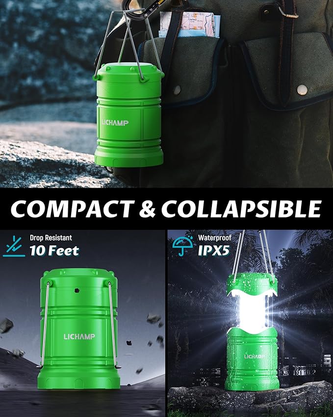 Lichamp 4 Pack LED Camping Lanterns, Battery Powered Camping Lights LED Collapsible Flashlight Portable Emergency Supplies Kit, A4DG