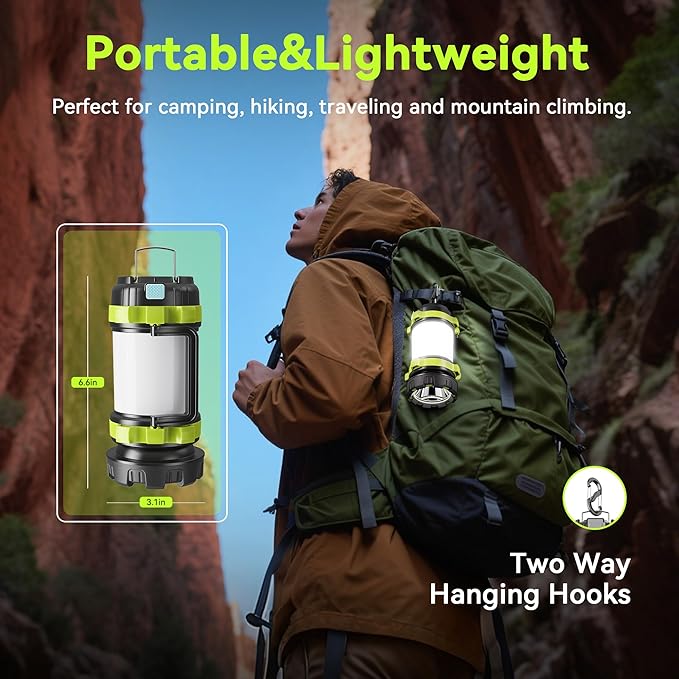AlpsWolf Camping Flashlight, 6 Modes Camping Lantern Rechargeable LED Lantern for Power Outage, Camping Light Flashlight for Emergency, Green