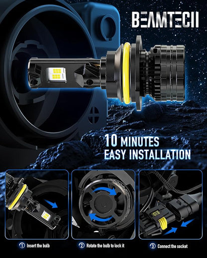 BEAMTECH 9007 Bulbs, 900% Brighter Canbus Ready 6500K White Light or Fog Light, 2 Bulbs.