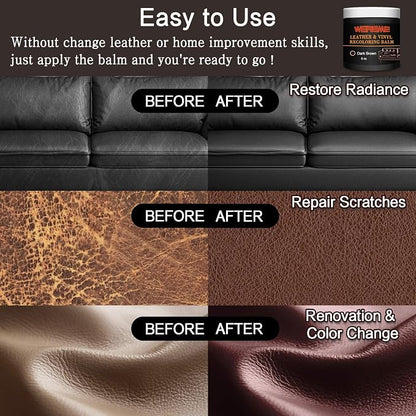Leather Recoloring Balm - Leather & Vinyl Repair Balm for Furniture, Couches,Car Seats, Auto Interior & Accessories, Restores Faded, Worn, Scratched and Cracked Leather Surfaces (Dark Brown)