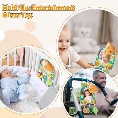 Car Seat Toy, Baby Car Mirror Toy for Rear Facing, Travel Baby Activity Center with Hanging Engaging Toys for Infants Babies 0-6-12-18 Months Boy Girl