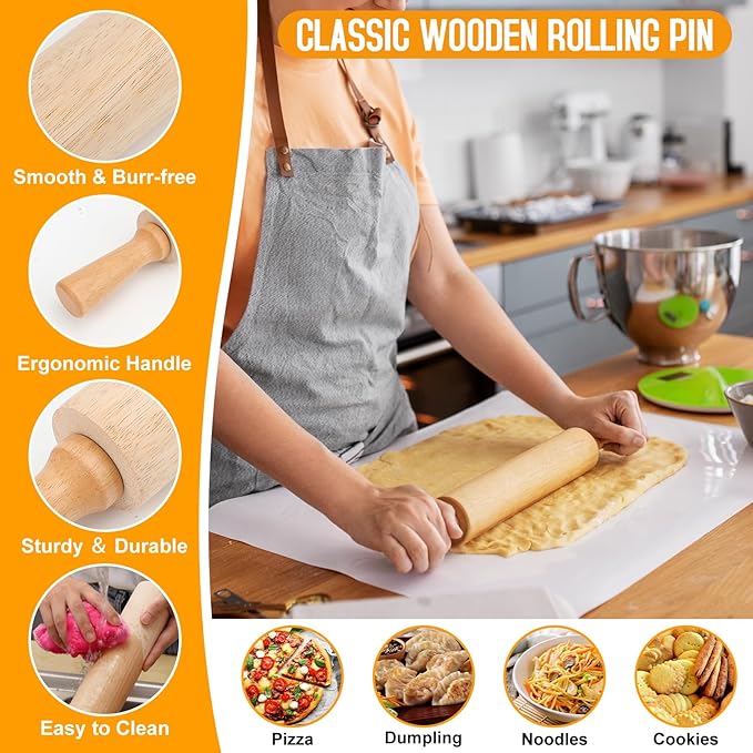 Wooden Rolling Pins for Baking, Small Dough Roller