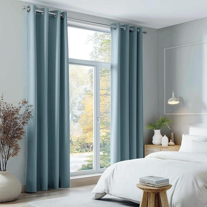 Beauoop Dusty Blue 100% Blackout Curtains 63 Inch Long 2 Panels