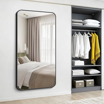Black Bathroom Mirror, 66x36 inch Aluminum Metal Frame Rectangular Vanity Mirror