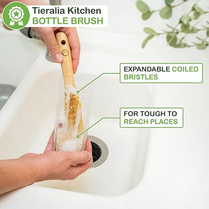 Tieralia Bamboo Dish Brush Gift Set – 5-Piece Kitchen Cleaning Set