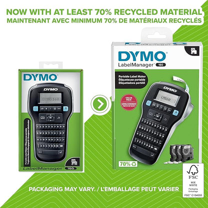 DYMO LabelManager 160 Portable Label Maker Bundle, Easy-to-Use, One-Touch Smart