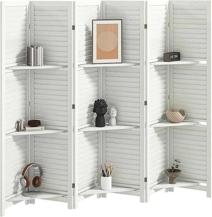 HOMCOM Room Divider, 6 Panel 67" Tall Wood Privacy Screen