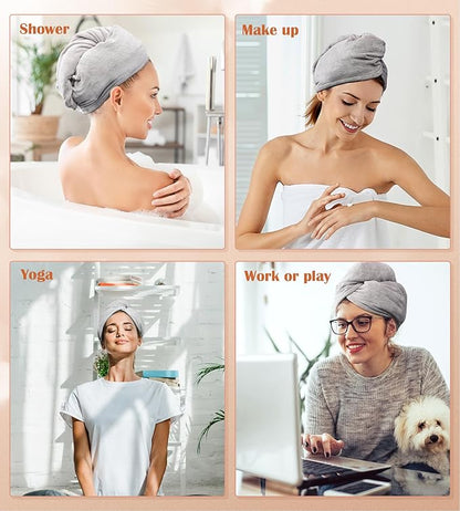 POPCHOSE Microfiber Hair Towel Wrap, Fast Drying Hair Turban, Soft Ultra Absorbent, Gifts Stocking Stuffers for Women, No Frizz Hair Wrap Towels for Women Wet Hair, Curly, Longer, Thicker Hair