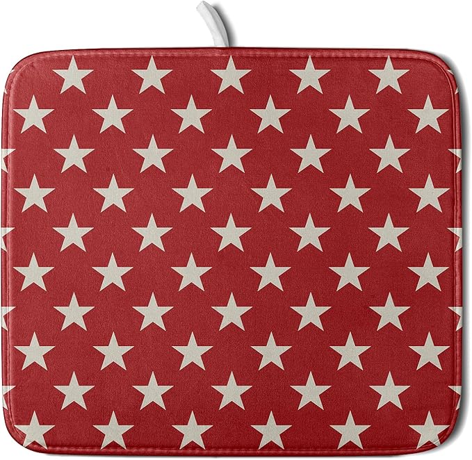 Patriotic July of 4th Red Star Dish Drying Mat