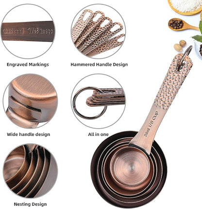 Measuring Cups and Spoons Set 14, Copper Measuring Cups and Spoons Set