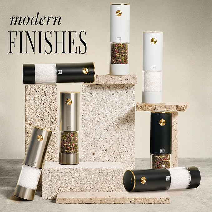 White Electric Salt and Pepper Grinder Set – Automatic Salt and Pepper Grinder