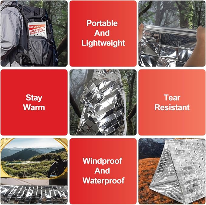 9 Pack Emergency Blankets, Outdoor Survival Emergency Insulated Gear, Mylar Thermal Space Insulated Blanket, Perfect for Camping, Hiking, Running, Marathon, Wilderness Rescue or First Aid